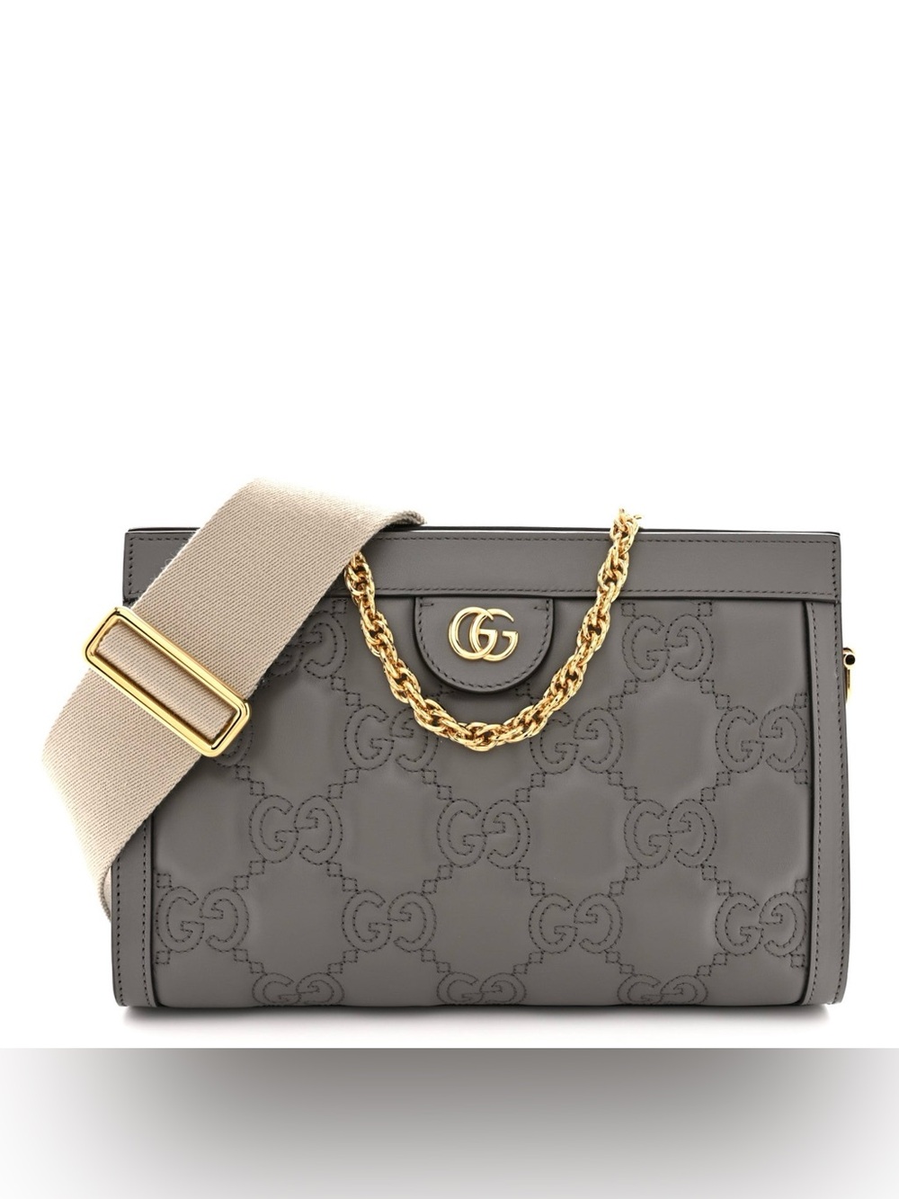 Gucci GG Matelassé Small Slim Chain Shoulder Bag Dusty Grey